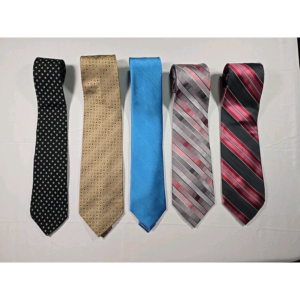 Tie Lot Of 5 Calvin Klein Designer 100% Silk Men's Blue Pink Gray Tan Vtg